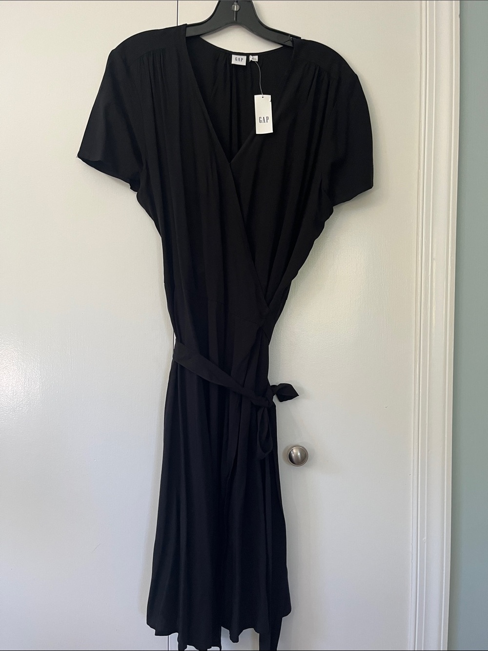GAP Black Midi Wrap Dress with Tie Waist NWT